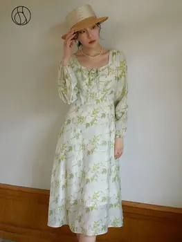Платье с цветочным рисунком во французском стиле DUSHU во французском стиле с квадратным вырезом Для женщин Ранней весной 2023 года, новое шикарное женское платье для чаепития с тонкой талией.