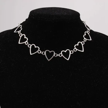 Независимая готическая металлическая полая соединительная цепочка на шею в виде сердца, ошейник, ожерелье, женская бижутерия для косплея Egirl, Эстетические украшения, Бижутерия