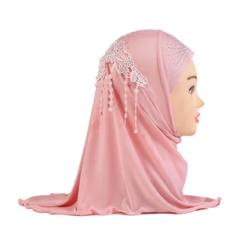 Повязка на голову в виде хиджаба для маленькой девочки, кружевная повязка на голову для детей, исламский платок, арабская кепка с аппликацией, Хиджаб